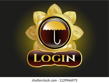  Gold badge or emblem with umbrella icon and Login text inside
