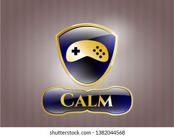 Gold badge or emblem with video game icon and Calm text inside
