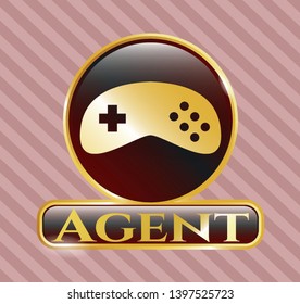  Gold badge or emblem with video game icon and Agent text inside