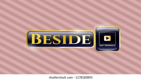  Gold badge or emblem with video player icon and Beside text inside
