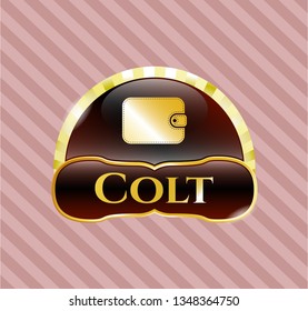  Gold badge or emblem with wallet icon and Colt text inside