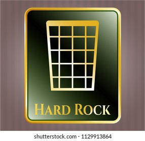  Gold badge or emblem with wastepaper basket icon and Hard Rock text inside