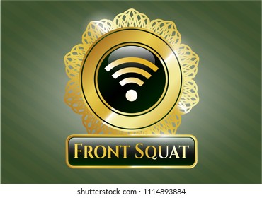  Gold badge or emblem with wifi signal icon and Front Squat text inside