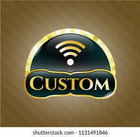  Gold badge or emblem with wifi signal icon and Custom text inside