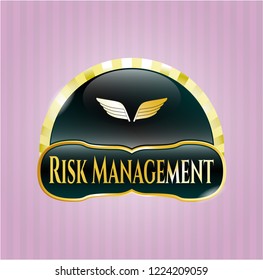  Gold badge or emblem with wings icon and Risk Management text inside