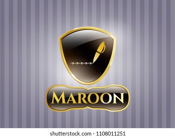  Gold badge or emblem with writer icon and Maroon text inside