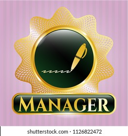  Gold badge or emblem with writer icon and Manager text inside