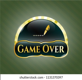  Gold badge or emblem with writer icon and Game Over text inside
