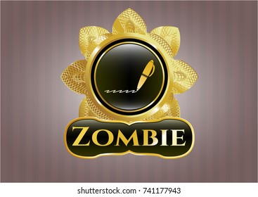  Gold badge or emblem with writer icon and Zombie text inside