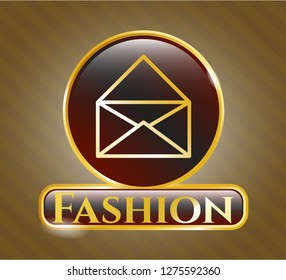  Gold badge with envelope icon and Fashion text inside