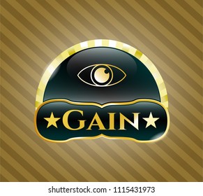  Gold badge with eye icon and Gain text inside