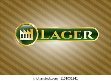  Gold badge with factory icon and Lager text inside