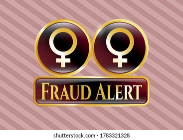 Gold badge with female icon and Fraud Alert text inside