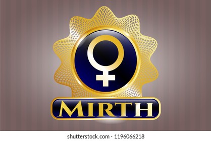  Gold badge with female icon and Mirth text inside