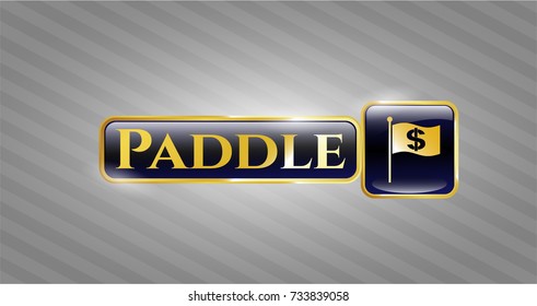  Gold badge with flag with money symbol inside icon and Paddle text inside