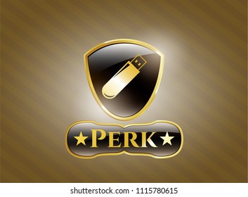  Gold badge with flash drive icon and Perk text inside