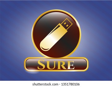  Gold badge with flash drive icon and Sure text inside