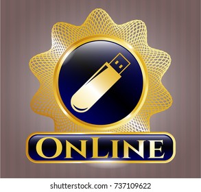  Gold badge with flash drive icon and Online text inside
