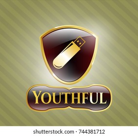  Gold badge with flash drive icon and Youthful text inside