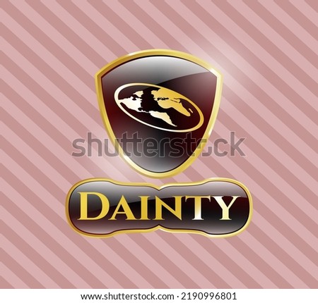 Gold badge with flat earth icon and Dainty text inside