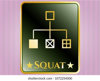   Gold badge with flowchart icon and Squat text inside