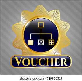  Gold badge with flowchart icon and Voucher text inside