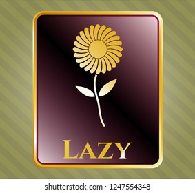  Gold badge with flower icon and Lazy text inside