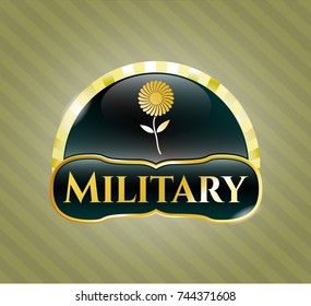  Gold badge with flower icon and Military text inside