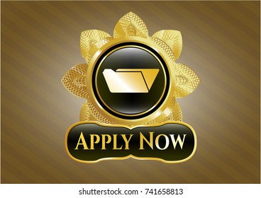  Gold badge with folder icon and Apply Now text inside