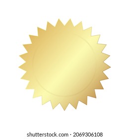 Gold badge in the form of a multi-pointed gold star with a circle in the center. Vector illustration.