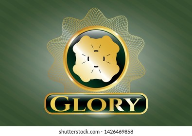  Gold badge with four leaf clover icon and Glory text inside