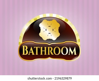 Gold badge with four leaf clover icon and Bathroom text inside