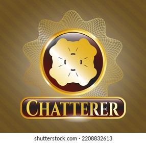 Gold badge with four leaf clover icon and Chatterer text inside
