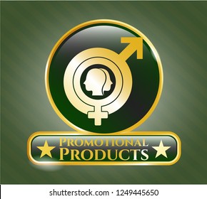  Gold badge with gender dysphoria icon and Promotional Products text inside