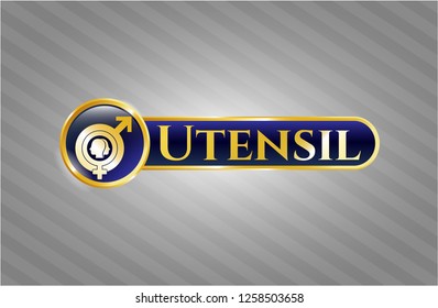  Gold badge with gender dysphoria icon and Utensil text inside