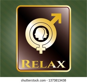  Gold badge with gender dysphoria icon and Relax text inside