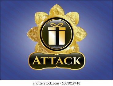   Gold badge with gift box icon and Attack text inside