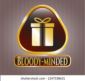  Gold badge with gift box icon and Bloody-minded text inside