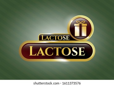  Gold badge with gift box icon and Lactose text inside