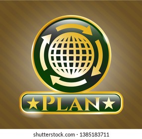  Gold badge with globalization icon and Plan text inside