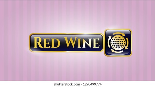  Gold badge with globalization icon and Red Wine text inside