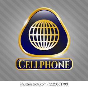  Gold badge with globe, website icon and Cellphone text inside