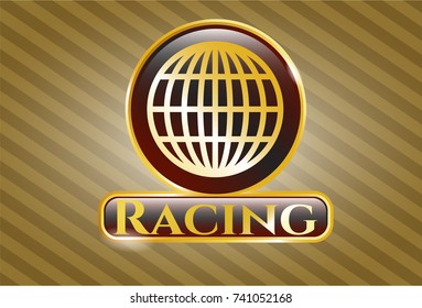  Gold badge with globe, website icon and Racing text inside