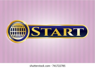  Gold badge with globe, website icon and Start text inside