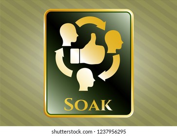  Gold badge with good customer feedback icon and Soak text inside