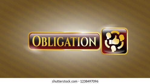  Gold badge with good customer feedback icon and Obligation text inside