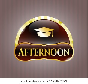  Gold badge with graduation cap icon and Afternoon text inside