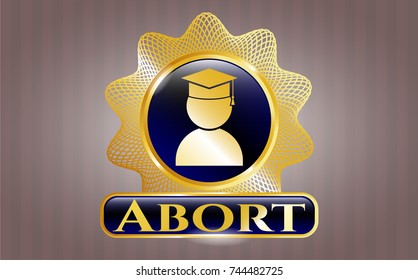  Gold badge with graduation icon and Abort text inside