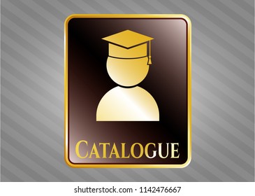  Gold badge with graduation icon and Catalogue text inside