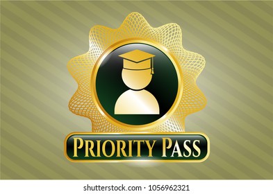  Gold badge with graduation icon and Priority Pass text inside